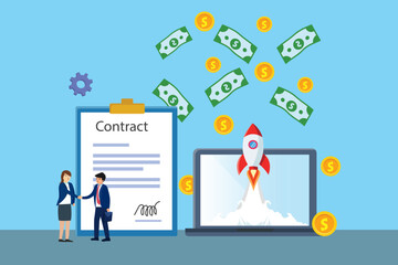 Businessman and businesswoman successfully signed a startup project cooperation agreement contract