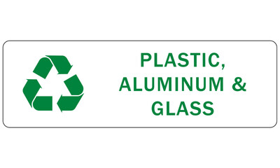 Recycle sign and labels  glass bottle jars recycling plastic, aluminum and glass