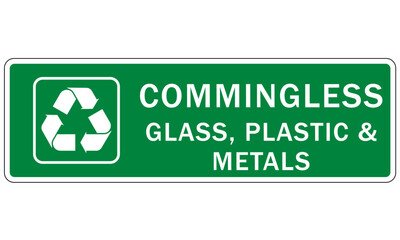 Recycle sign and labels  glass bottle jars recycling commingles glass, plastic, metal