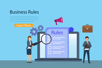 Fototapeta premium Business people reading online business rules on the computer screen