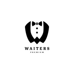initial letter W for waiters with bow tie, restaurant hotel logo design