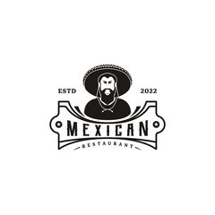 mexican food cuisine restaurant vintage logo design with mexican man use hat sombrero 2