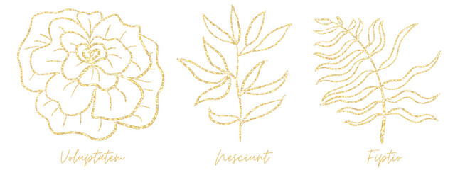 Gold outline doodle art botanical