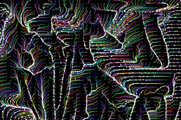 Flowing multicolored particles on black background. Illustration.