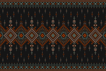 Cross stitch colorful geometric traditional ethnic pattern Ikat seamless pattern abstract design for fabric print cloth dress carpet curtains and sarong Aztec African Indian Indonesian  - obrazy, fototapety, plakaty