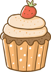 Hand Drawn Chocolate Cupcake with Strawberry Topping