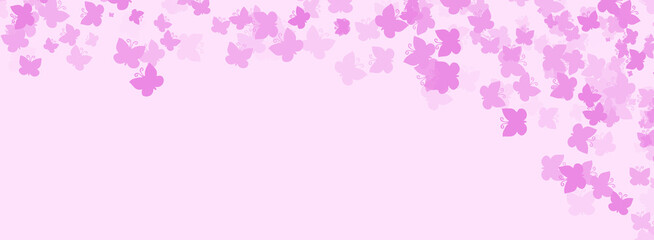 Pink background with colorful confetti butterflies.