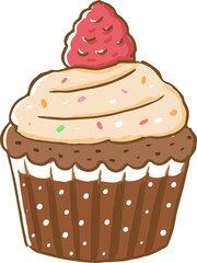 Hand Drawn Chocolate Cupcake with Raspberry Topping