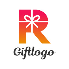 Gift box letter R vector logo template. This Graphic is suitable for prize, birthday, greeting, store, shop, love, parcel, souvenir, gift away.