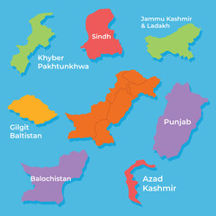 Vector map of Pakistan and separate states flat map design illustration