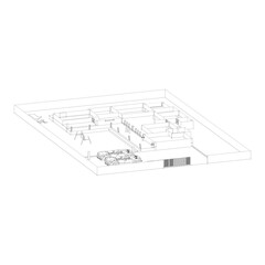 Model 3d sketch of house. Architectural 3d illustration.