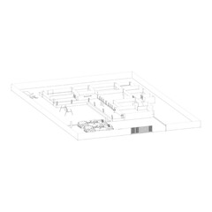 Model 3d sketch of house. Architectural 3d vector illustration.