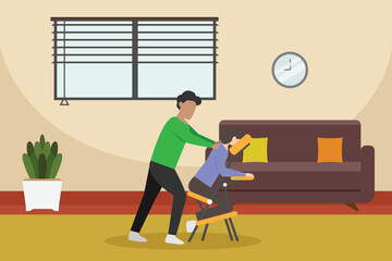 Man massaging woman on the massage chair