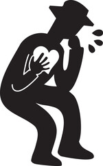 心臓・胸に何かしら違和感を感じている男性のシルエット