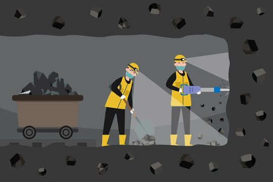 Coal mining worker working underground