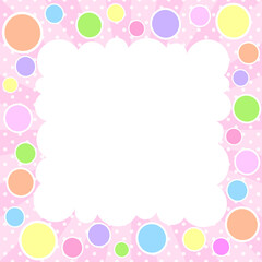 サンバーストとドットに水玉をちりばめたカラフルな背景にもこもこの吹き出し―フレーム
