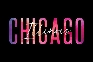 Chicago caligraphic typographic poster. T-shirt tourism Design. Template for poster, print, banner, flyer. Concept for print production. 