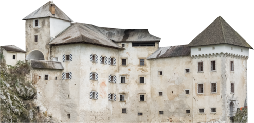 Isolated PNG cutout of a medieval building on a transparent background, ideal for photobashing, matte-painting, concept art
