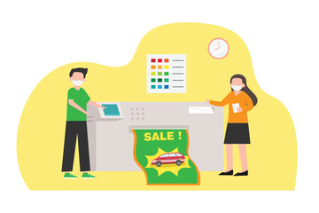 Digital printing worker using a printer to make a big poster