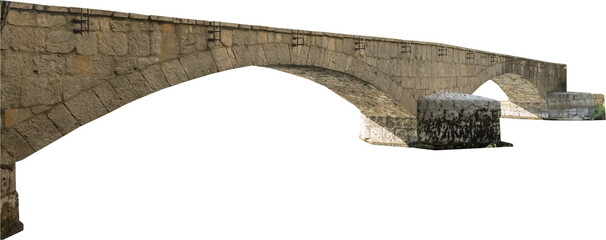 Isolated PNG cutout of a medieval stone bridge on a transparent background, ideal for photobashing,...