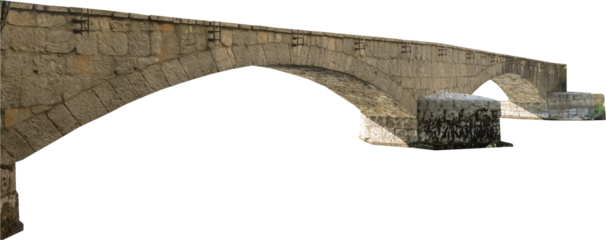 Isolated PNG cutout of a medieval stone bridge on a transparent background, ideal for photobashing, matte-painting, concept art