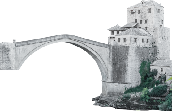 Isolated PNG cutout of a medieval stone bridge on a transparent background, ideal for photobashing, matte-painting, concept art