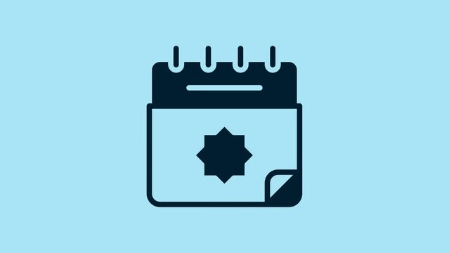Blue Ramadan calendar icon isolated on blue background. Ramadan kareem and Islamic symbols. 4K Video motion graphic animation