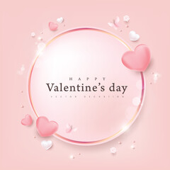 Valentine's day border decoration with pink and white hearts