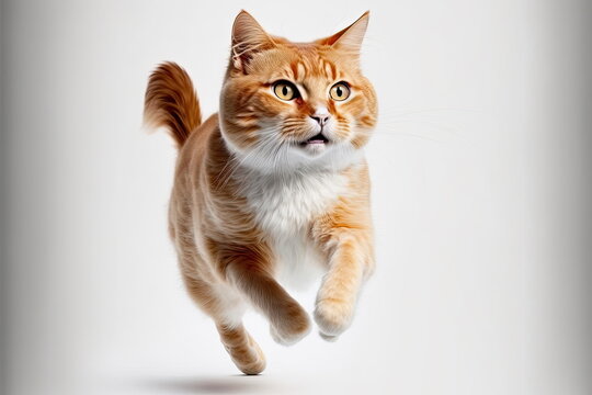 cat run on white background, full body with free space, Made by AI,Artificial intelligence