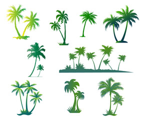 Obraz premium Tropical Palm Trees Green Gradient Vector Icon Set