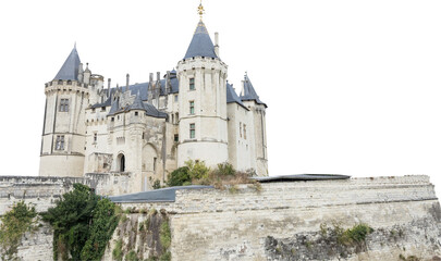 Fototapeta na wymiar Isolated PNG cutout of French medieval castle on a transparent background, ideal for photobashing, matte-painting, concept art