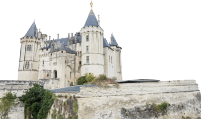 Isolated PNG cutout of French medieval castle on a transparent background, ideal for photobashing, matte-painting, concept art