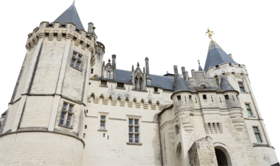 Isolated PNG cutout of French medieval castle on a transparent background, ideal for photobashing, matte-painting, concept art