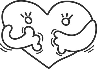 cartoon of heart, doodle black line.
