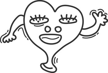 cartoon of heart, doodle black line.