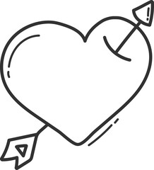 arrow with heart, doodle black line.