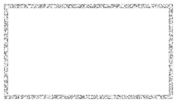 rectangle  silver glitter frame isolated on transparent background illustration, border for 16:9 art works, png, clip art.