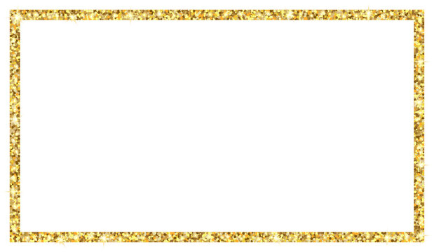 rectangle  gold glitter frame isolated on transparent background illustration, border for 16:9 art works, png, clip art.