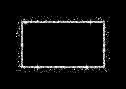 rectangle  silver glitter frame isolated on transparent background illustration, border for 16:9 scale ratio art works, vector illustration