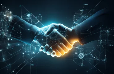 Foto op Plexiglas Crypto Business handshake on finance prosperity and money technology asset background . Generating Ai © ckybe