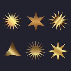 Group of Golden shapes on dark background, gradient gold shapes, object on black background.