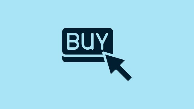 Blue Buy button icon isolated on blue background. Financial and stock investment market concept. 4K Video motion graphic animation