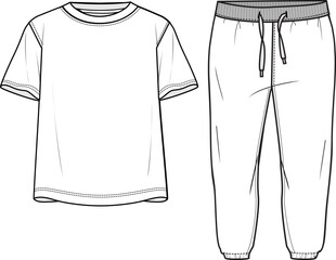 KIDS WEAR TEE AND JOGGER  PAJAMA SET FASHION FLAT DESIGN VECTOR