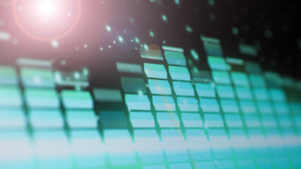 Obraz premium Sound equalizer. Wave pattern of music sounds element on monitor screen. Digital equalizer. Modern song equalisers dark background. Colorful waveform of musical soundtrack. Music equalizers display.