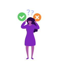 Pros and cons, girl choosing vector illustration
