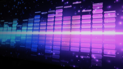Sound equalizer. Wave pattern of music sounds element on monitor screen. Digital equalizer. Modern song equalisers dark background. Colorful waveform of musical soundtrack. Music equalizers display.