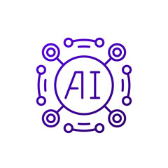 Fototapeta premium AI icon, Artificial intelligence technologies line vector