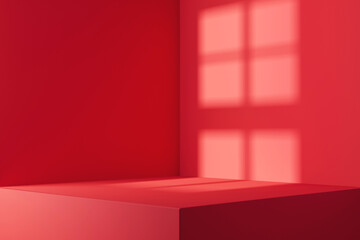 Minimal red background Christmas Valentines and Chinese new year. Room in the 3d. For backdrop, Space for product and text. 3d render.