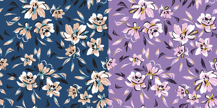 SEAMLESS GRUNGE DISTRESSED HAND PAINTED FLORAL PATTERN SWATCHES