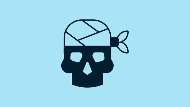 Blue Pirate captain icon isolated on blue background. 4K Video motion graphic animation